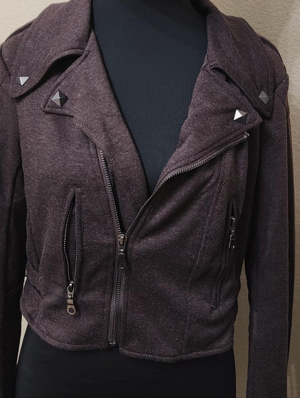 Love Stitch Brown Crop Moto Jacket